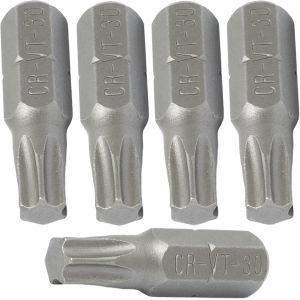 ERYI-- C62143 - Lot De 5 Embouts De Vissage 1/4'' À Empreinte Étoile T30 6 Pans - Longueur 25 Mm - Outil De Serrage Clé À Cliquet Tournevis Visseuse Douille Quincaillerie Mécanique - En Acier Cr-V - Neuf