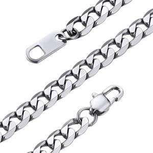 Kal-Goldchic Chaine Homme Acier Figaro/Cubain Collier Enfant Garçon Gourmette Maille Gros[Argenté/Plaqué Or-Largeur 4mm/6mm/9mm-Longueur 36/46/51/55/61/66/71/76cm] Punk Hip Hop Ras De Cou Pour Penden - Neuf