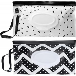 KALANKA-Lot de 2 sacs de lingettes humides pour b&eacute;b&eacute;s Bo&icirc;te de lingettes humides en d&eacute;placement, sac de lingettes humides r&eacute;utilisable Conteneur de lingettes humides pour les d&eacute;placements (noir et bl - Neuf