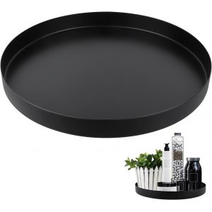 Checarzhn--No1-Plateau Rond Décoratif, 30cm Plateau Rangement En Acier Inoxydable Noir Plateau De Service Métal Rond Assiette Décorative Plateau Décoration De Table Pour Bijoux Cosmétiques Salle De B - Neuf