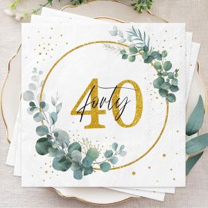 Kal-Lot De 40 Serviettes En Papier Pour Le 40e Anniversaire De Femme Et Homme - Vert Eucalyptus - Décoration De Table Pour 40e Anniversaire - Neuf