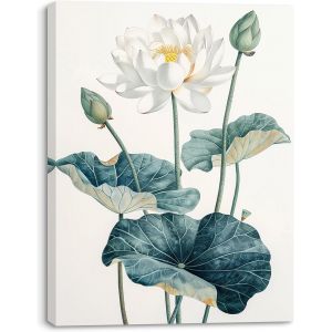 Eryi-Impression Sur Toile Nénuphars Blancs, Peinture Sur Toile Fleur, Affiches Et Impressions, Tableau Decoration Murale Moderne Pour La Décoration De La Maison 30x40 Cm, Cadre En Bois Intégré - Neuf