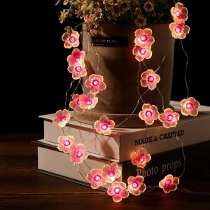 KAL-Guirlande Lumineuse En Fleurs De Cerisier - 2 M - 20 Led - Guirlande Lumineuse - Batterie Intérieure - Fleurs De Cerisier - Guirlande Lumineuse Rose Pour Chambre À Coucher, Mariage, Décoration - Neuf