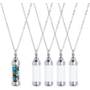Kal-Lot De 4 Colliers Avec Pendentif En Forme De Fiole En Verre Avec Bouchon À Vis Pour Fabrication De Bijoux, Acier Inoxydable - Neuf