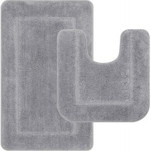 Microfibre Set de Tapis Toilette Antidérapant Absorbants Lavable Tapis de Bain et Contour WC ¿Grey,53 x 86 cm+50 x 50 cm - Neuf