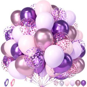 Ballons Rose Et Violet Pastel, 50 Pi&egrave;ces Macaron M&eacute;tal Rose Violet Confettis Ballon H&eacute;lium Femme Fille Anniversaire Mariage Douche Nuptiale Valentin Proposition Remise Dipl&ocirc;me Mascarade D&eacute;co - Neuf