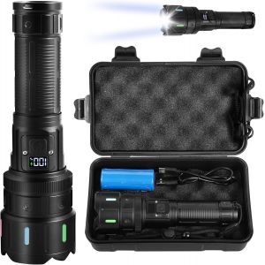 Lampe Torche Led Ultra Puissante, 1200 Lumens Lampe Torche Rechargeable, Avec Batterie 5000mah Et Câble De Chargement, 7 Modes D'éclairage, Étanche Ip53, Torche Tactique Pour Camping Randonnée - Neuf