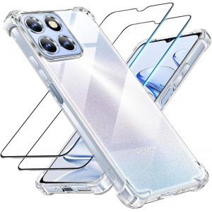 CAUC-3 en 1 Verre Tremp&eacute; et Coque Honor 70 Lite 5G /Honor X8 5G / Honor X6 5G (Pas 4G), [Coussin d'air Int&eacute;gr&eacute;] Anti-Jaunissement Souple TPU Bumper Coque Protection, Transparente - Neuf