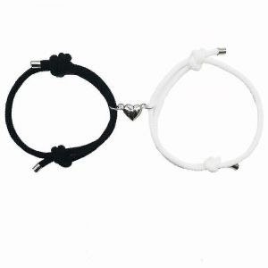Bracelet Starlight-Couple, Cadeau De Couple Pour Petit Ami Petite Amie, 2 Pendentifs De Coeur Assortis (Noir + Blanc) - Neuf