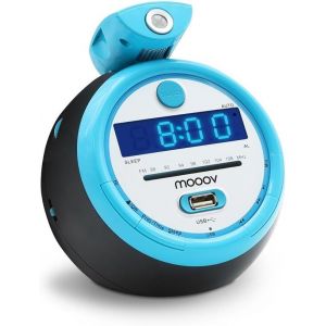 Radio R&eacute;veil Projection Plafond Horloge Affichage Led Sportsman - Clock Alarme Matin Buzzer, FM, MP3 - Alimentation Prise Secteur - Bleu & Noir - Neuf