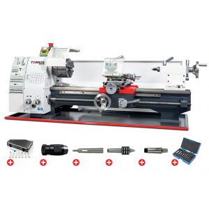 Tour &agrave; m&eacute;taux d'&eacute;tabli hauteur des pointes 125 mm entre-pointes 550 mm al&eacute;sage 26 mm 0,75 kW 230V + accessoires essentiels Torros PACK TR2550 230V - Neuf