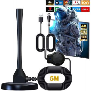 Antenne TV Int&eacute;rieur Puissante TNT HD, 2024 Amplificateur Antenne TV avec Amplificateur de Signal &agrave; Gain &eacute;lev&eacute;, 420KM Antenne HDTV Num&eacute;rique Longue Port&eacute;e, 4K 1080P VHF UHF (1) - Neuf