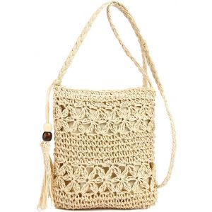 RFCBC-Sac de Plage Sac Pochette Bandouliere Femme Petit Sacs à Main Portés Épaule Femme Straw Bag Summer Accessories Style Vintage et Tissé à la Main, Idéal pour Accessoires d'Été - Neuf