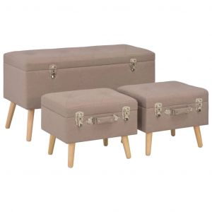 Tabourets de rangement 3 pi&egrave;ces marron tissu Helloshop26 02_0010887 - Neuf