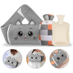 JGD-Bouillotte, Bouillotte Ceinture, 3 en 1 bouillotte eau chaude Anti Fuite, bouillote avec Housse en Peluche Douce, Caoutchouc Naturel bouillotte pour Taille, Dos, Blessures Sportives - Gris - Neuf