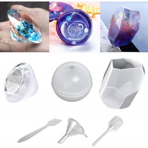 Argile/R&eacute;sine &Eacute;poxy - Lot De 3 Moules Silicone Formes - Cristal/Diamant/Sph&egrave;re - Cr&eacute;ez Votre Propre En Argile/R&eacute;sine &Eacute;poxy - Lot De 3 Moules Silicone Formes - Cristal/Diamant/Spher Transparent - Neuf