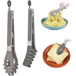 Pinces à pâtes,ensemble de 2 pinces à barbecue,température résistante à la chaleur,cuillère à spaghetti en acier inoxydable,cuillère de serveur,service pour ustensiles de cuisine (gris) - Neuf
