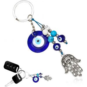 KAL-Porte-Clés « Evil Eye » Hamsa Fatima,Protection De La Main,Charme,Porte-Bonheur,Amulette,Protection Mauvais Oeil,Oeil Bleu Protection (Bleu Oeil) - Neuf