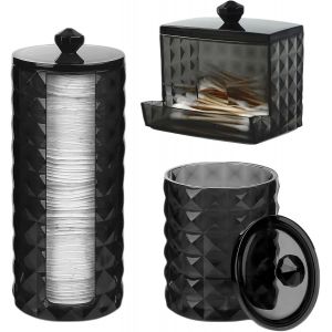 Bhhbb-Porte Coton Tige, Distributeur Coton, Boite A Coton, Fabriqué En Matériau Ps, Avec Couvercle En Bois, Étanche À La Poussière Et À Lhumidité, Pour Salon, Chambre Coucher, Salle De Bain (A) - Neuf