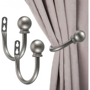 Lot de 2 gris metal embrasses de rideaux pour les rideaux de fenetre (diametre du tube: 16 mm) pour la chambre a coucher, salon et bureau. Vis inclus. - Neuf