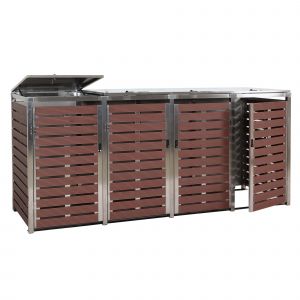 Abri Pour 4 Poubelles Cache-Poubelles Ext&eacute;rieur 120 X 264 X 85 Cm Wpc Et Acier Inoxydable Aspect Bois Noyer 04_0007561 - Neuf