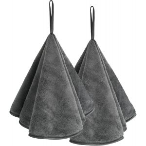 ERYI-Lot De 2 Serviettes En Microfibre Super Douces Et Absorbantes Pour Cuisine Et Salle De Bain, Serviettes Rondes 50 X 50 Cm, Gris Foncé - Neuf