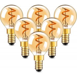 Kal-E14 Led Edison Ampoule, G40 1.5w Vintage Filament Forme Goutte Ampoule Remplace 15w,2200k Lumière Chaude Ampoule Pour Lustre Décoratif,50lm,230v,Verre Ambre,Cri90+,6 Pièces - Neuf