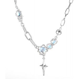 Kal-Y2k Pendentif Irrégulier Collier Y2k Accessoires Collier Pierre De Lune Collier Métal Y2k Bijoux Croix Étoile Y2k Collier Esthétique Pour Filles Femmes Bijoux Gothiques - Neuf