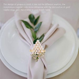 Ronds De Serviette Raisins Lot De 6,Avec Diamant Imitation Scintillant Et Perles Incrust&eacute; Alliage Rond De Serviette - Neuf