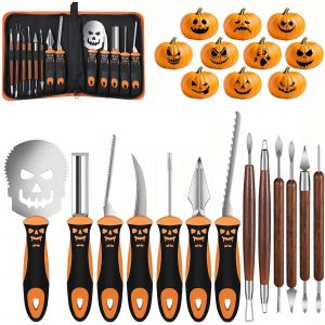 Trahoo-Kit De Sculpture De Citrouille 13 Pièces, Outil De Carving Haute Performance En Acier Inoxydable Pour Halloween Avec Sac De Transport, Sculpture Facile De Décorations De Citrouille D'halloween - Neuf