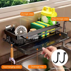 Rangement Et Organisation De Cuisine Porte Eponge Evier Cuisine Noir Organiseur D'&eacute;vier De Cuisine Avec Plateau Amovible Pour &Eacute;ponge De Stockage,Brosse,Liquide Vaisselle - Neuf