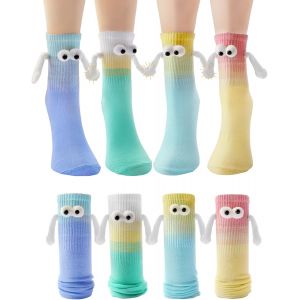 Jgd-Lot De 4 Paires De Chaussettes Magn&eacute;tiques Amusantes Pour Homme Et Femme - Poup&eacute;e 3d - Cadeau D'anniversaire Pour Petit Ami, Famille, Amis, Vert + Jaune + Bleu + Bleu Clair, Taille Unique - Neuf