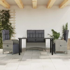 Prolenta Premium - Ensemble &Agrave; Manger Jardin 4pcs Et Coussins Gris R&eacute;sine Tress&eacute;e - Neuf