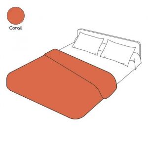 Housse De Couette - Tradilinge - Uni Rouge Corail - 100% Coton - 140x200 Cm - Lavable - Neuf
