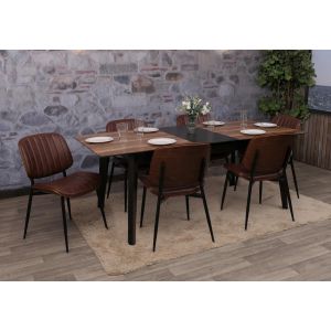 Lot de 6 chaises de salle &agrave; manger HWC-O44, chaise de cuisine, bois courb&eacute;, similicuir &Ouml;ko-Tex MVGaspect noyer, brun vintage - Neuf