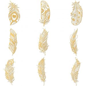9pcs 4x4cm Autocollants Plumes Autocollants Plumes En Métal Autocollants Dorés Autocollants En Métal Dorés Pour Scrapbooks Diy Resin Crafts Décoration De Téléphone Et De Bouteille - Neuf