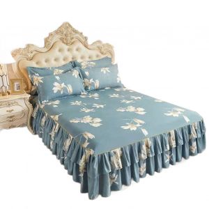 Hjlian Parure De Lit 3 Pieces, Jupe De Lit Plissee, Drap De Lit, Taies D'oreiller, Respirante (Lit De 1,8 M) - Neuf