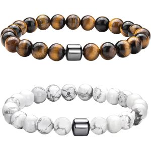 Eryi-Bracelets Perle Pour Homme, Réglables Bracelet Pierre Naturelle Homme, Bracelet Oeil De Tigre Pour Hommes, 8mm Pierres Bracelets Cadeau Bijoux Hommes - Neuf