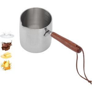Jexnovashop-Pot &iquest;&iquest; Chauffe-Beurre 450ml En Acier Inoxydable - Cafeti&iquest;&iquest;Re Turque, Pot &iquest;&iquest; Lait, Petite Casserole Avec Manche En Bois Pour Chocolat Fondant, Caf&iquest;&iquest;, Th&iquest;&iquest;, Soupe - Neuf