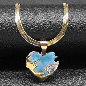 Zircon Color&eacute; &Eacute;mail Lave P&ecirc;che Coeur Pendentif Irr&eacute;gulier Collier Pour Femmes Colliers De Clavicule En Acier Inoxydable Bijoux Nzzz403 - Neuf