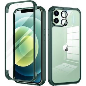 Eryi-Coque Pour Iphone 12 Pro 6,1 Pouces, Antichoc Housse Avec Verre Trempé Protection Écran +[9h Dureté Caméra Arrière Protecteur] Full Body Protection Integrale Bumper Rubuste Etui -Vert - Neuf