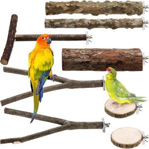 Chenquansarl-Lot De 8 Perchoirs &Agrave; O Aux En Bois Naturel, Plate-Forme De Support Pour Perroquet, Perruche, Accessoires De Cage &Agrave; O Aux Pour Petits O Aux, Conure, Chinchilla, Perruche, Calopsitte - Neuf