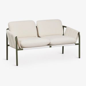 Canap&eacute; De Jardin 2 Places Rembourr&eacute; Et En Acier Zunika Vert Olive Intense - Neuf