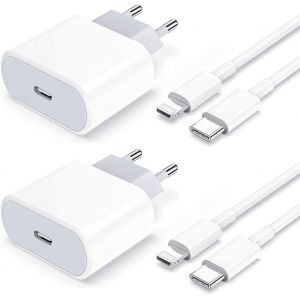 MEVRONISSHOP-Chargeur Rapide iPhone Apple MFi Certifi&eacute; Lot de 2 Chargeur Rapide USB C 20W et C&acirc;ble USB-C vers Lightning 2M pour iPhone 14/14 Plus/14 Pro/14 Pro Max/13/12/SE/11/XR/XS Max/X/8 P/iPad Pr - Neuf