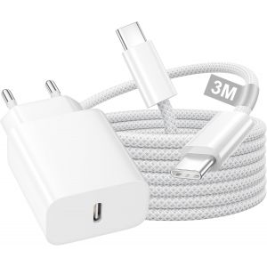 ELVORIX-Chargeur Rapide iPhone 17 16 15, 20W Chargeur USB C Adaptateur Secteur Prise USB C Fast Charger avec Cable Usb C Charge Rapide 3M pour iPhone 17/17 Air/17 Pro/17 16 15 Pro Max/16 15 Plus/iPad - Neuf