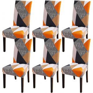 Housse De Chaise Avec Dossier 6 Pièces, Élastique Universelle Anti-Taches Moderne, Lavable, Décorative, Couvre-Chaises Pour Salon, Maison, Restaurant, Hôtel (Multicolore 2) - Neuf