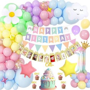 AYUHR-1er Décorations Anniversaire, Or Rose Première Anniversaire Fête avec Baby Mois Bannière De Photo, Bannière Anniversaire, Ballons De Feuille Étoile pour Deco Anniversaire 1 An Bebe Fille - Neuf