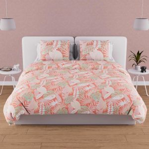 Sjzg-, Parure Housse De Couette En Coton 57 Fils 260x240 Cm Tanzanie Corail - Neuf