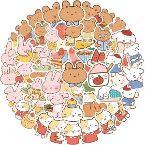 Kawaii Ours Lapins Autocollant,Cadeaux Pour Enfants Et Adolescents,Cahier Bouteille D'eau Autocollant En Vinyle Imperm&eacute;able Skateboard V&eacute;lo Casque Sac Guitare Jouet Phone Pad[50 Pcs] - Neuf