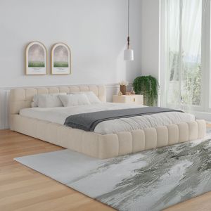 Lit nuage 140x190cm en velours beige KANSAS - Neuf